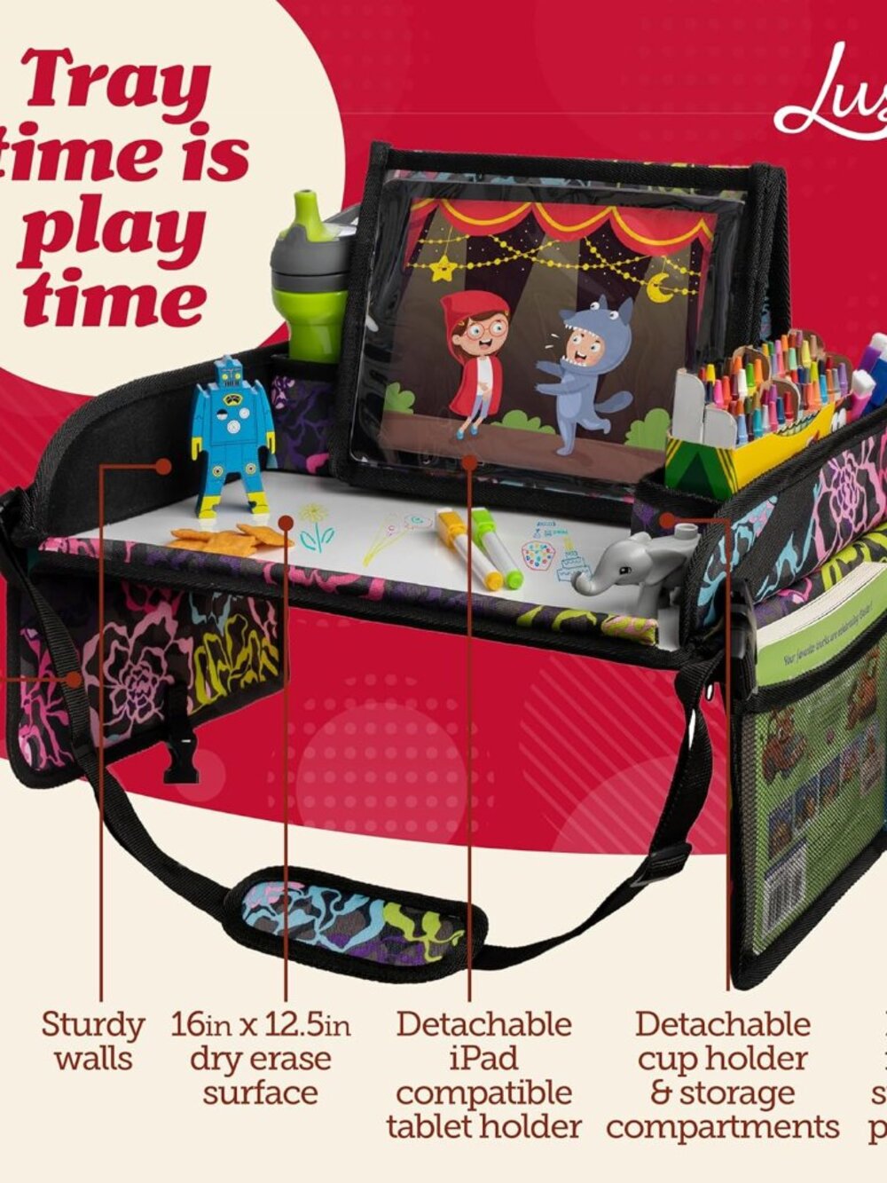 Kids Travel Tray for Car - Road Trip Essentials for Kids - Car Seat Tray for Tod - Picture 2 of 9